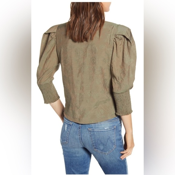 Rebecca Minkoff ARMY GREEN Geneva Puff Sleeve Blouse Size Small - Picture 4 of 16